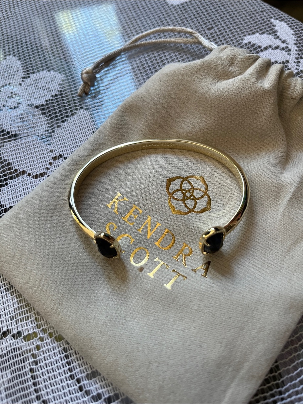 Kendra Scott Gold Open Cuff Bracelet with Black Stones
